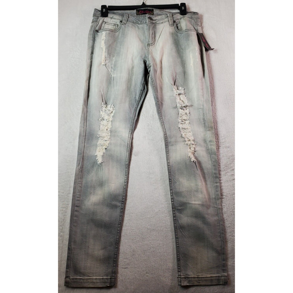 Blue Spice Jeans Women Size 13 Gray Denim Cotton Pockets Straight Leg Distressed - Picture 1 of 9